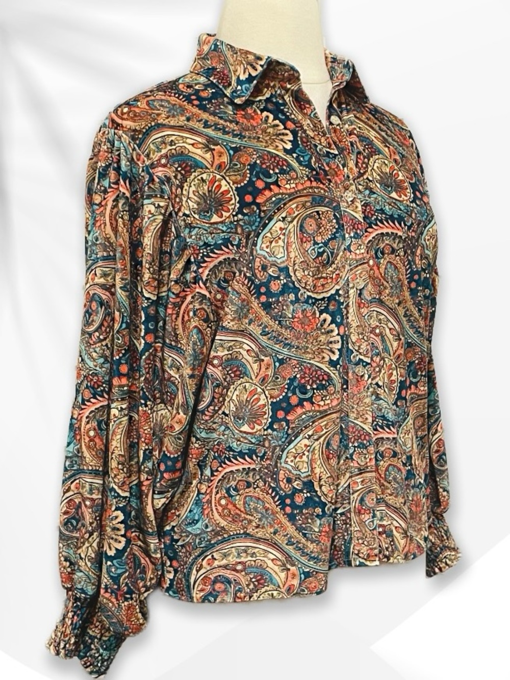 Paisley Print Velour Blouse XL - Picture 3 of 16